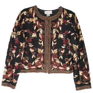 Laurence Kazar New York Womens Size L Silk Beaded Embroidered Cropped Jacket VTG